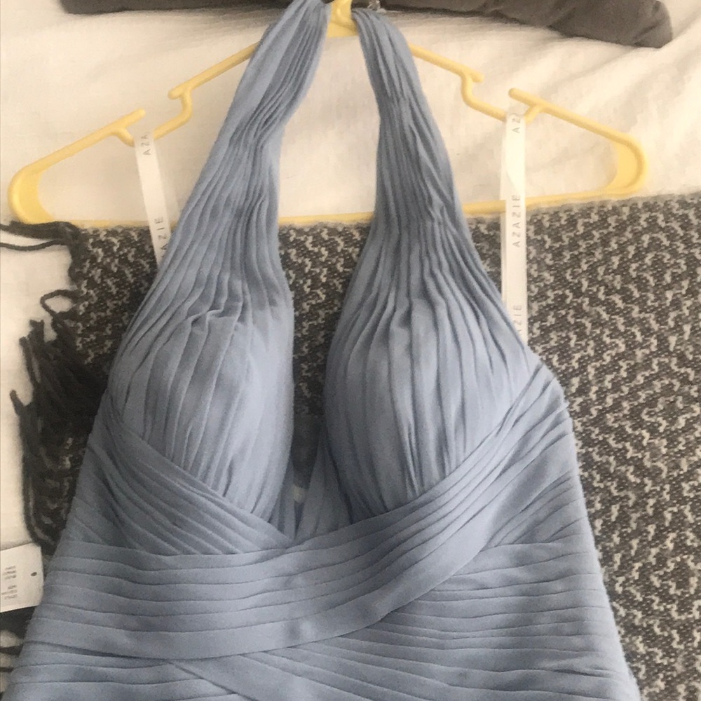 Azazie Odile dusty blue size A8